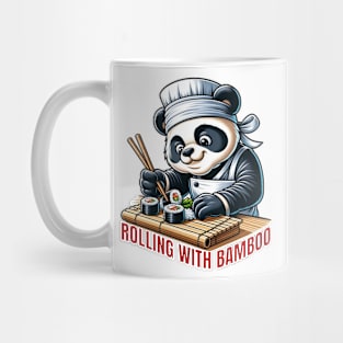 Sushi Chef Panda | Bamboo Mat Rolling Culinary Tee Mug